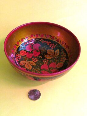 Vintage Russian Khokhloma Wood Folk Art bowl